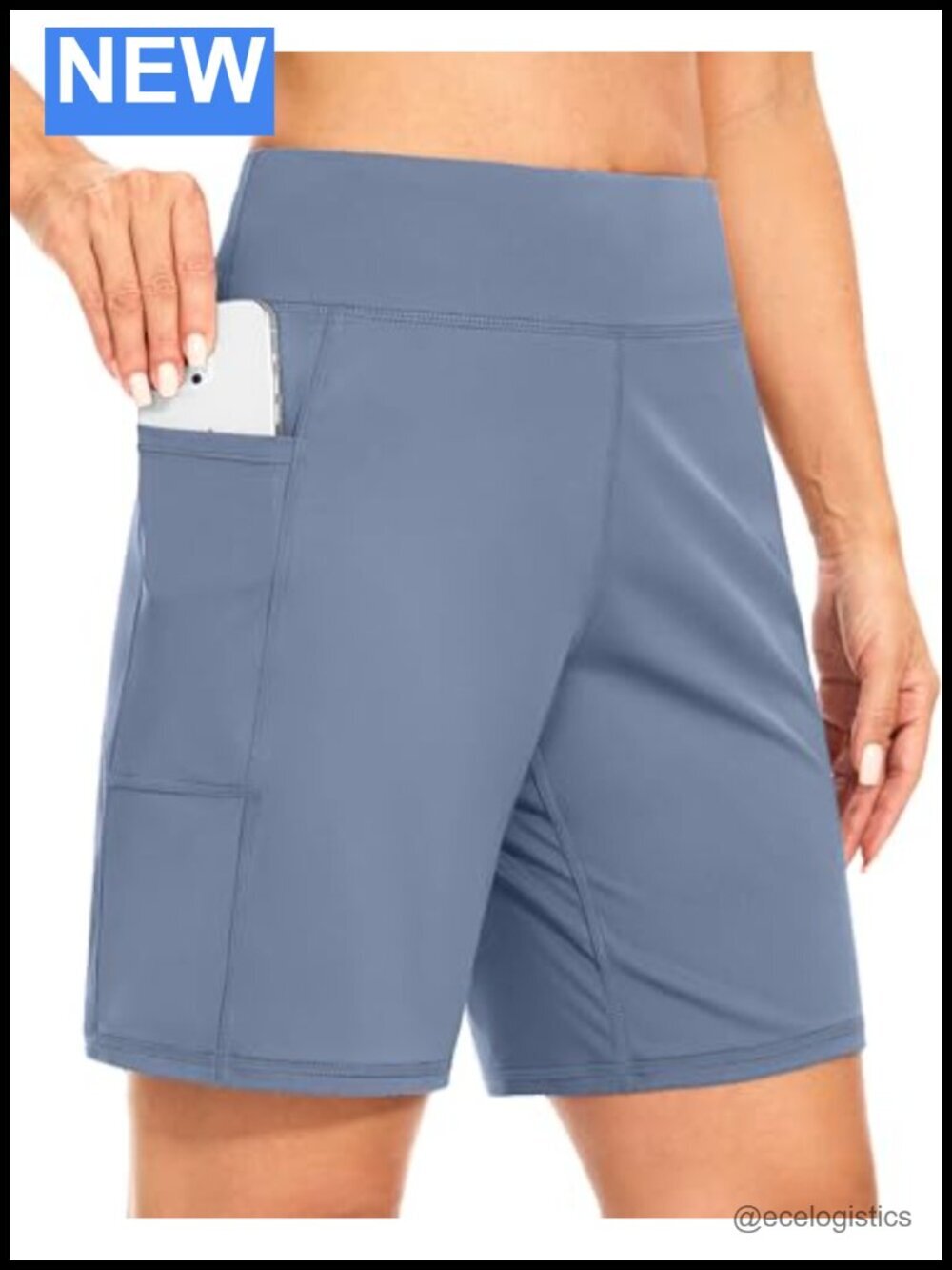Women's 7" Bermuda Shorts with Pockets High Waisted Stretch Athletic Long